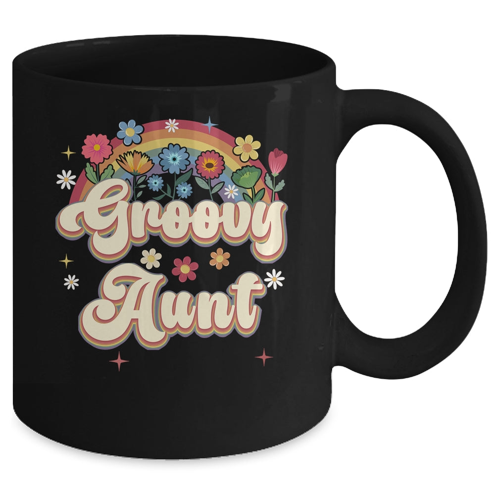 Groovy Aunt Retro Hippie Peace Sign Floral Mothers Day Mug | teecentury