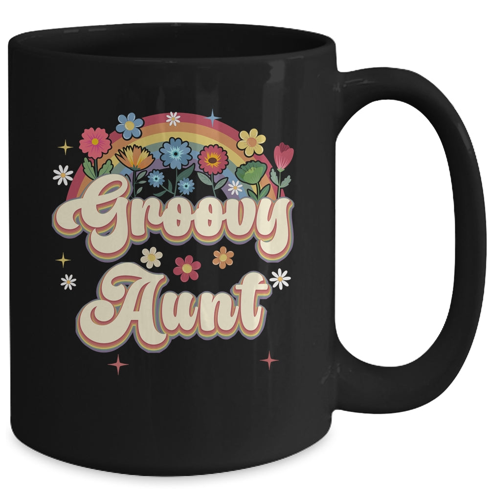 Groovy Aunt Retro Hippie Peace Sign Floral Mothers Day Mug | teecentury