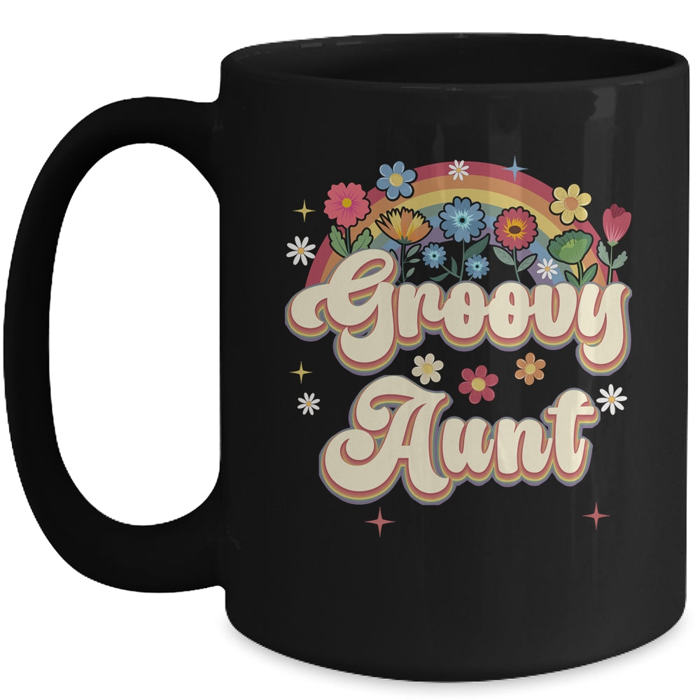 Groovy Aunt Retro Hippie Peace Sign Floral Mothers Day Mug | teecentury