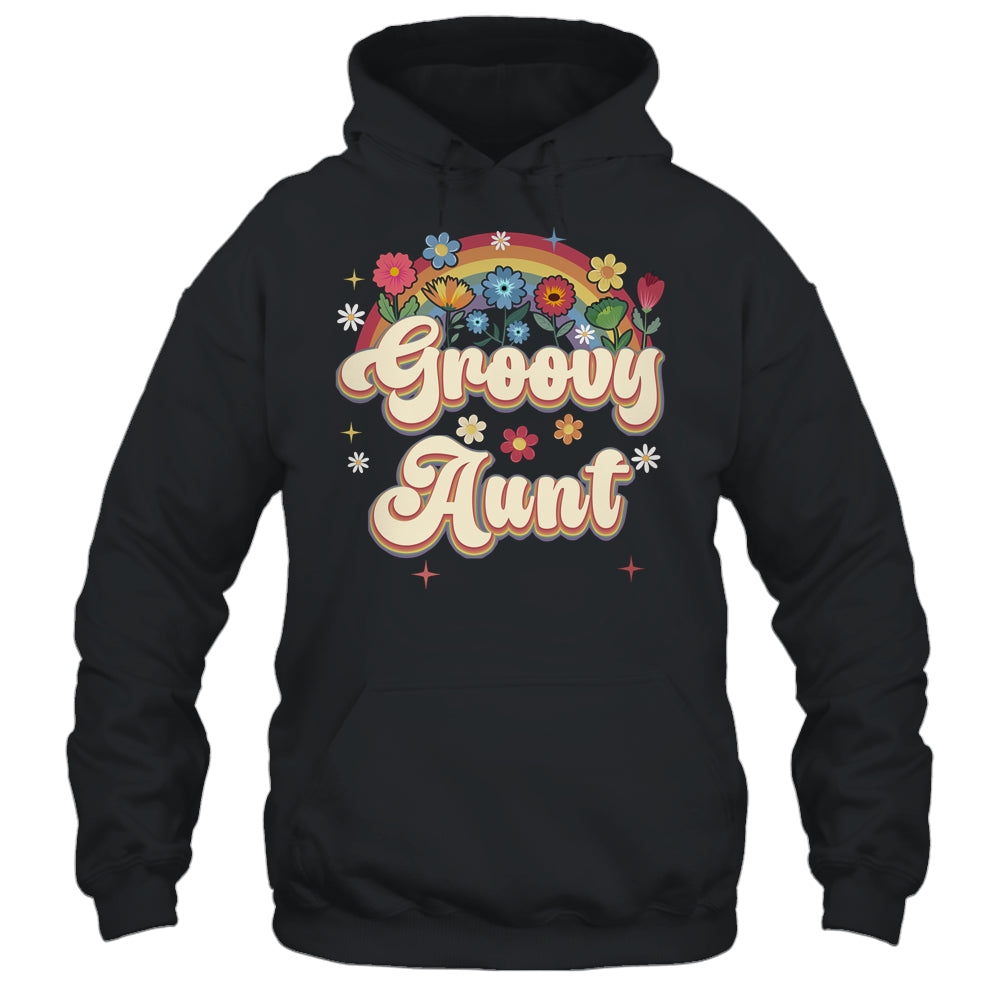 Groovy Aunt Retro Hippie Peace Sign Floral Mothers Day Shirt & Tank Top | teecentury