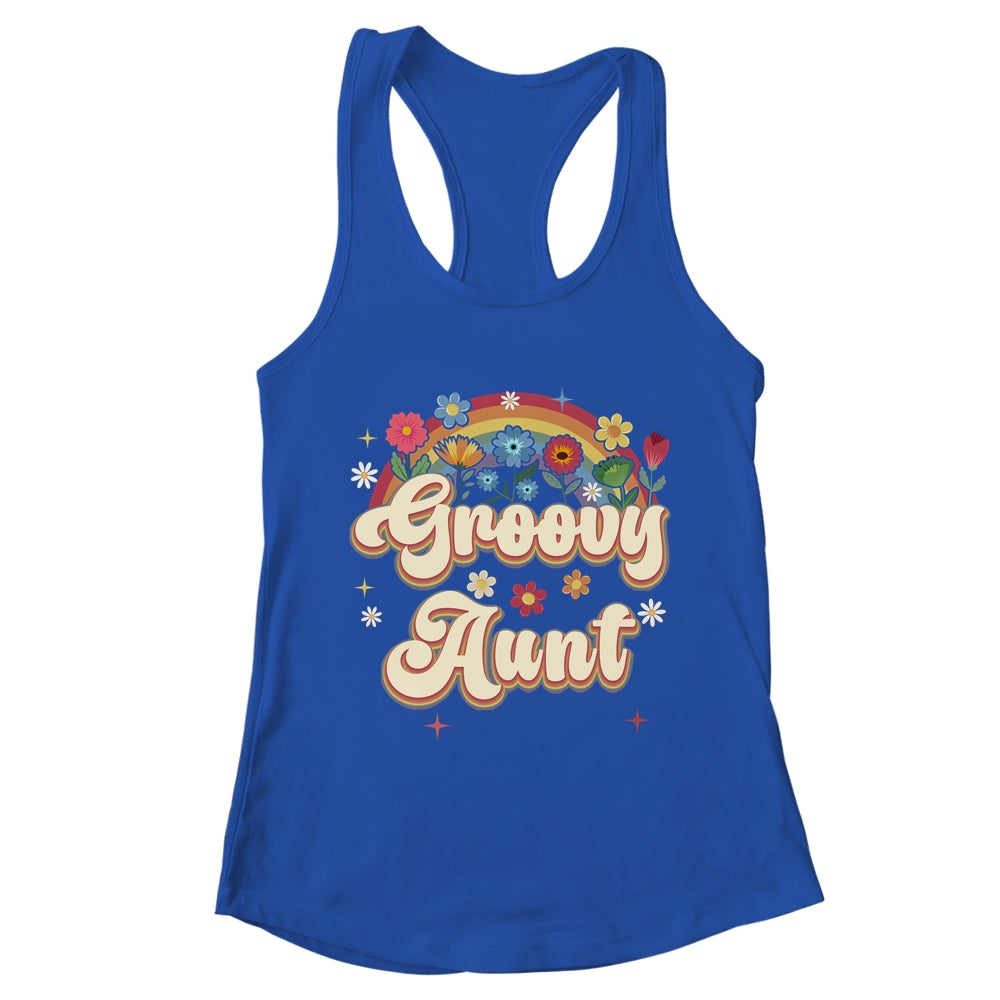 Groovy Aunt Retro Hippie Peace Sign Floral Mothers Day Shirt & Tank Top | teecentury