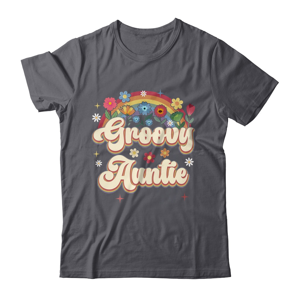 Groovy Auntie Retro Hippie Peace Sign Floral Mothers Day Shirt & Tank Top | teecentury