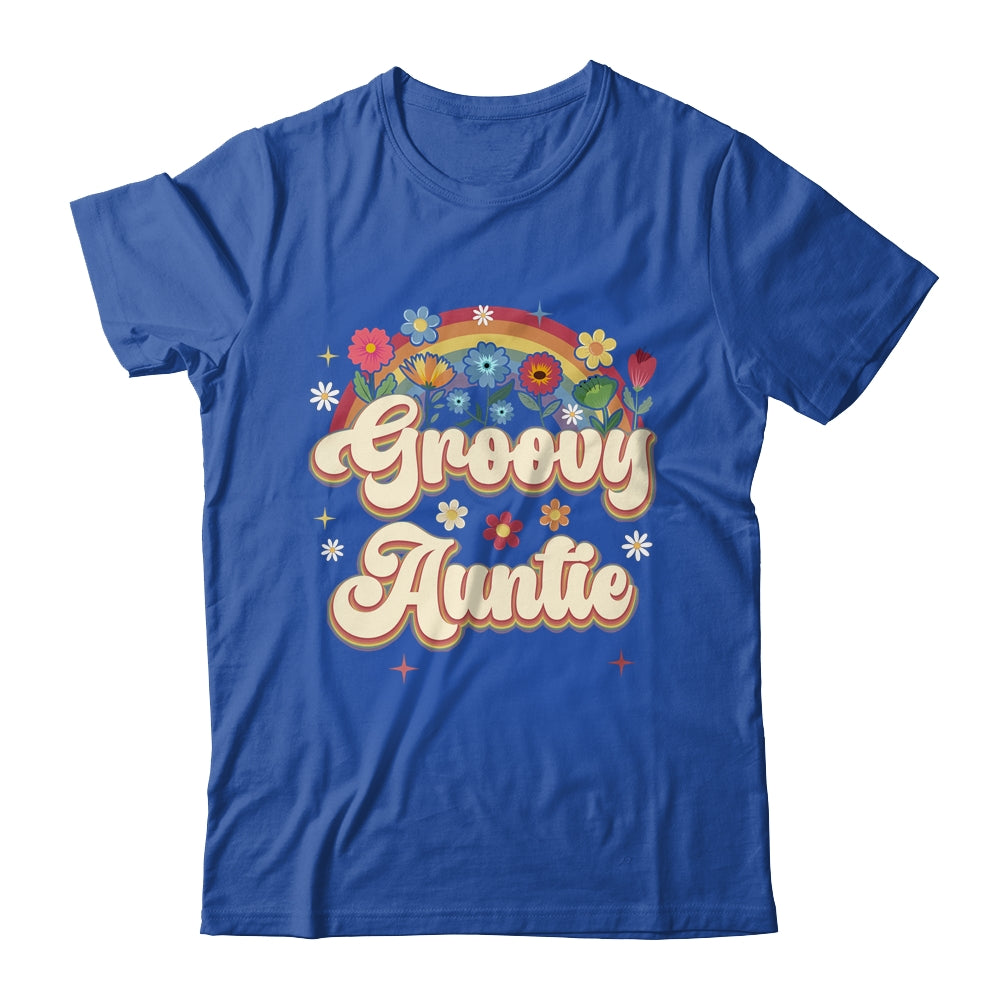 Groovy Auntie Retro Hippie Peace Sign Floral Mothers Day Shirt & Tank Top | teecentury