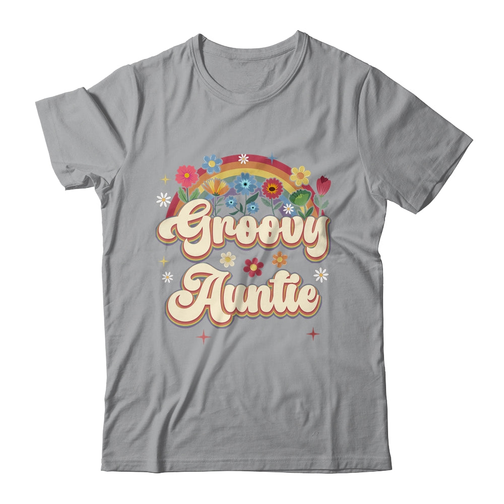 Groovy Auntie Retro Hippie Peace Sign Floral Mothers Day Shirt & Tank Top | teecentury