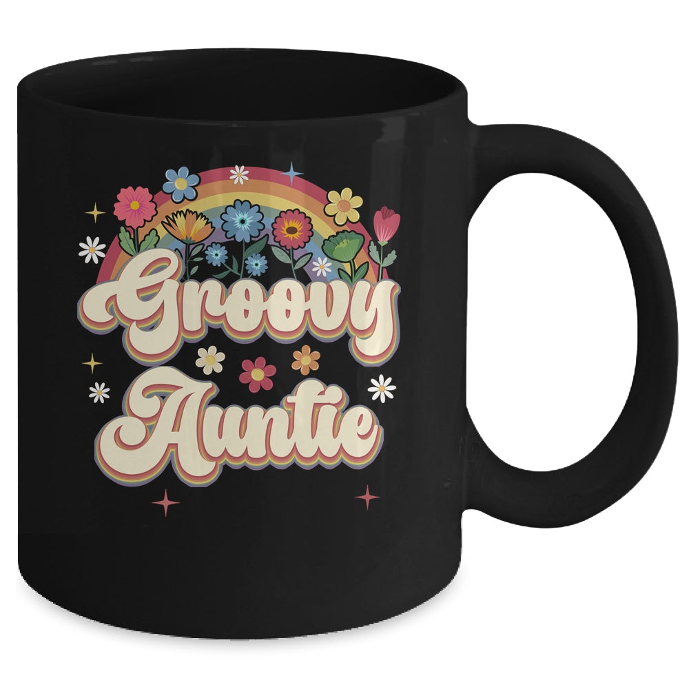 Groovy Auntie Retro Hippie Peace Sign Floral Mothers Day Mug | teecentury
