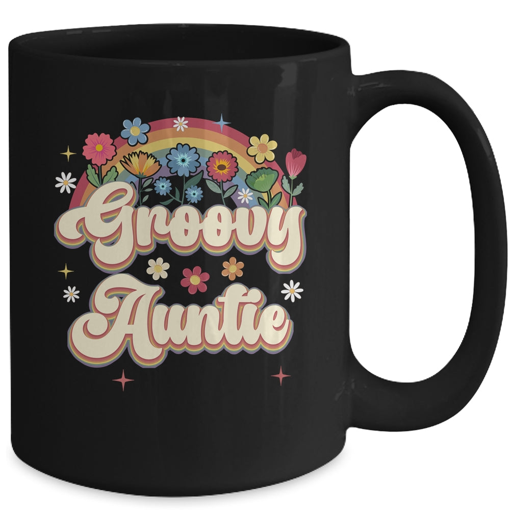 Groovy Auntie Retro Hippie Peace Sign Floral Mothers Day Mug | teecentury