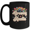 Groovy Auntie Retro Hippie Peace Sign Floral Mothers Day Mug | teecentury