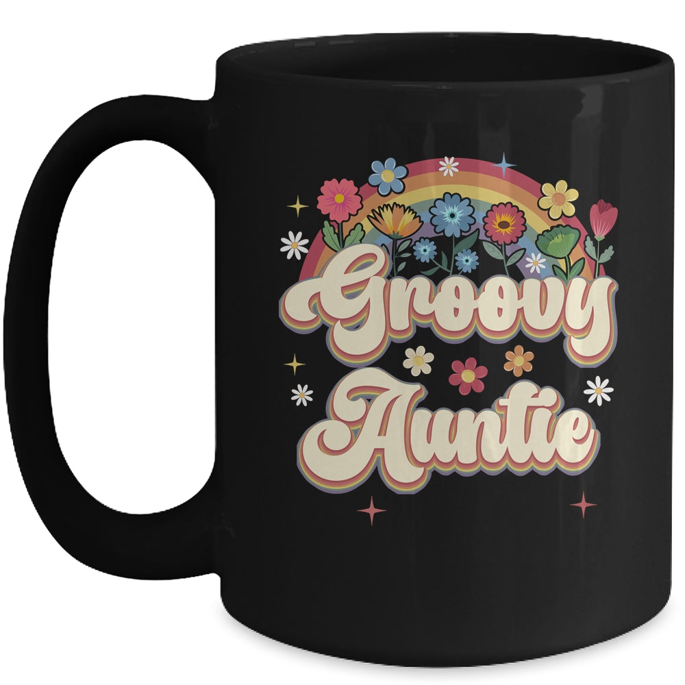 Groovy Auntie Retro Hippie Peace Sign Floral Mothers Day Mug | teecentury