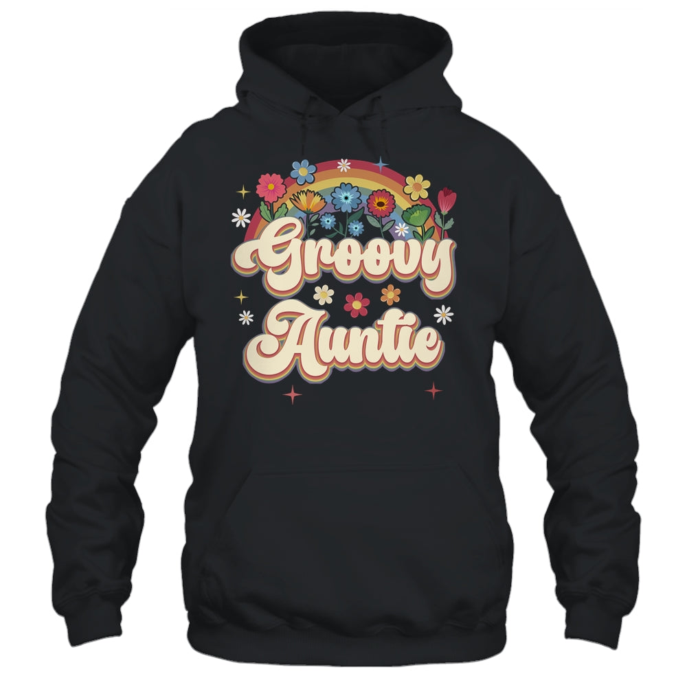 Groovy Auntie Retro Hippie Peace Sign Floral Mothers Day Shirt & Tank Top | teecentury