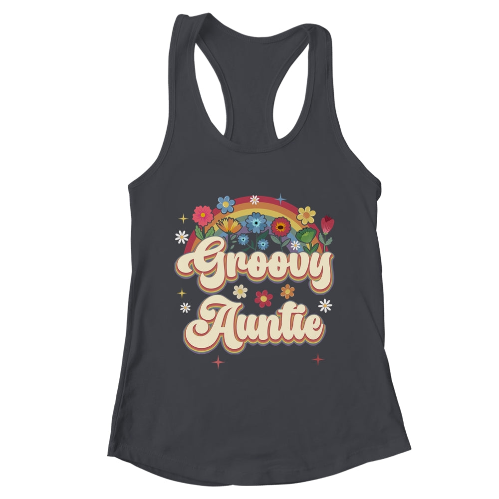 Groovy Auntie Retro Hippie Peace Sign Floral Mothers Day Shirt & Tank Top | teecentury