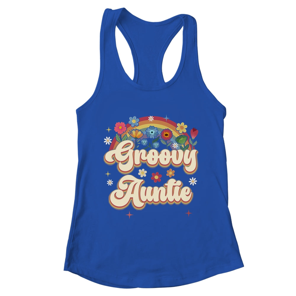 Groovy Auntie Retro Hippie Peace Sign Floral Mothers Day Shirt & Tank Top | teecentury