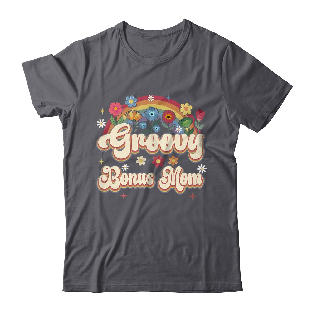 Groovy Bonus Mom Retro Hippie Peace Sign Floral Mothers Day Shirt & Tank Top | teecentury