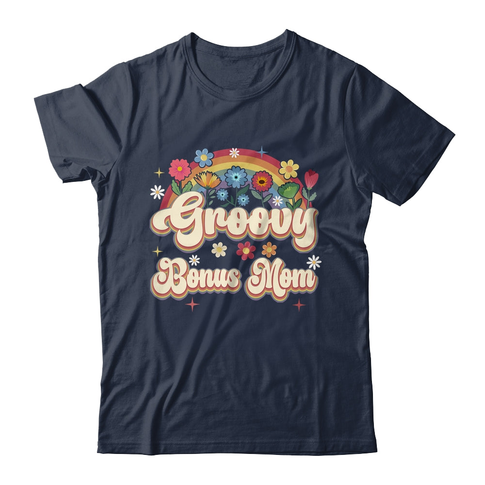 Groovy Bonus Mom Retro Hippie Peace Sign Floral Mothers Day Shirt & Tank Top | teecentury