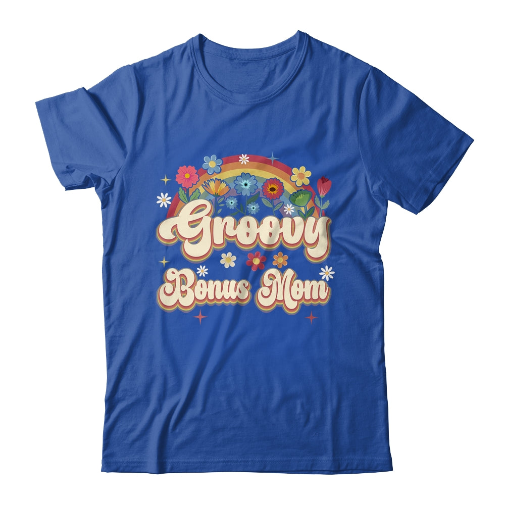 Groovy Bonus Mom Retro Hippie Peace Sign Floral Mothers Day Shirt & Tank Top | teecentury