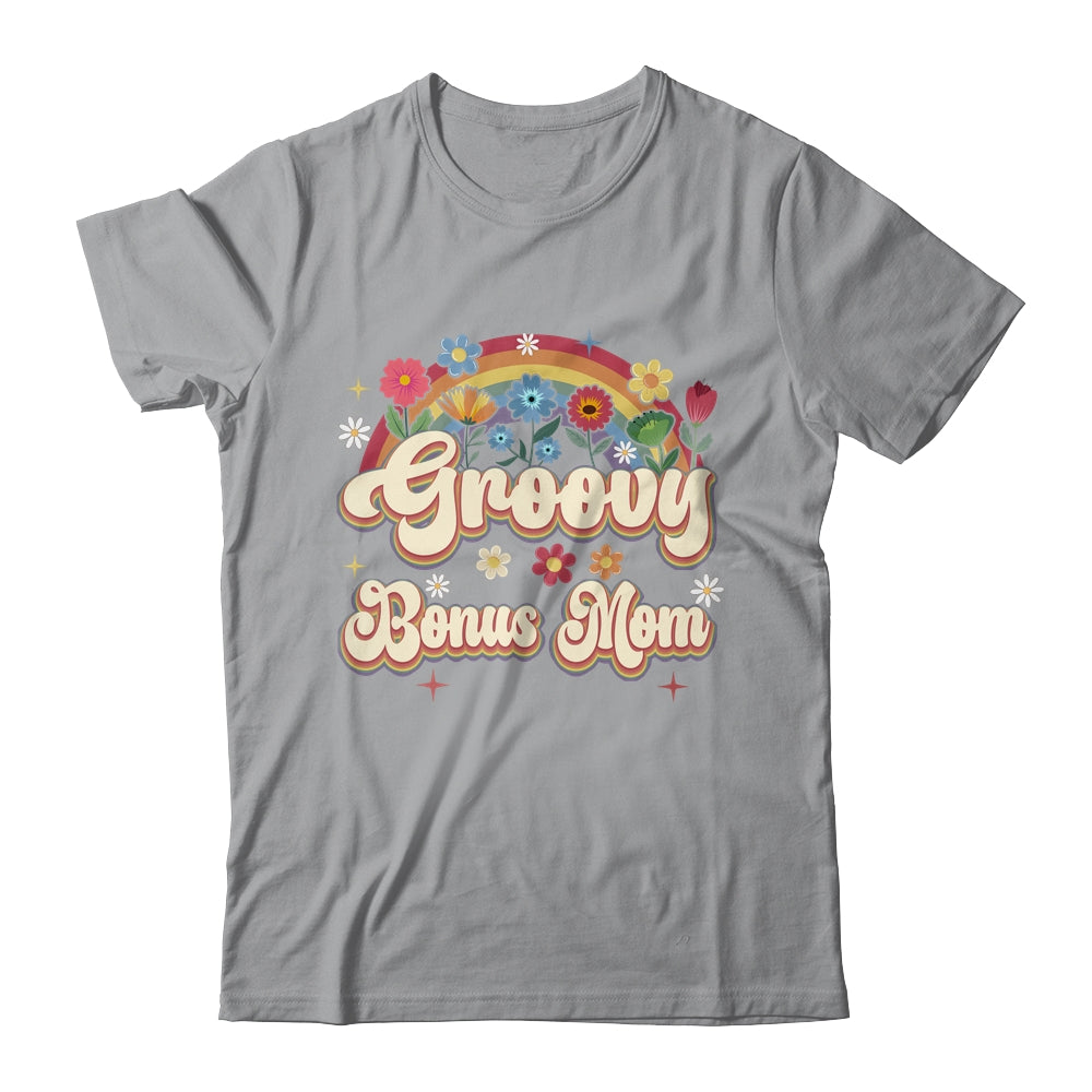 Groovy Bonus Mom Retro Hippie Peace Sign Floral Mothers Day Shirt & Tank Top | teecentury