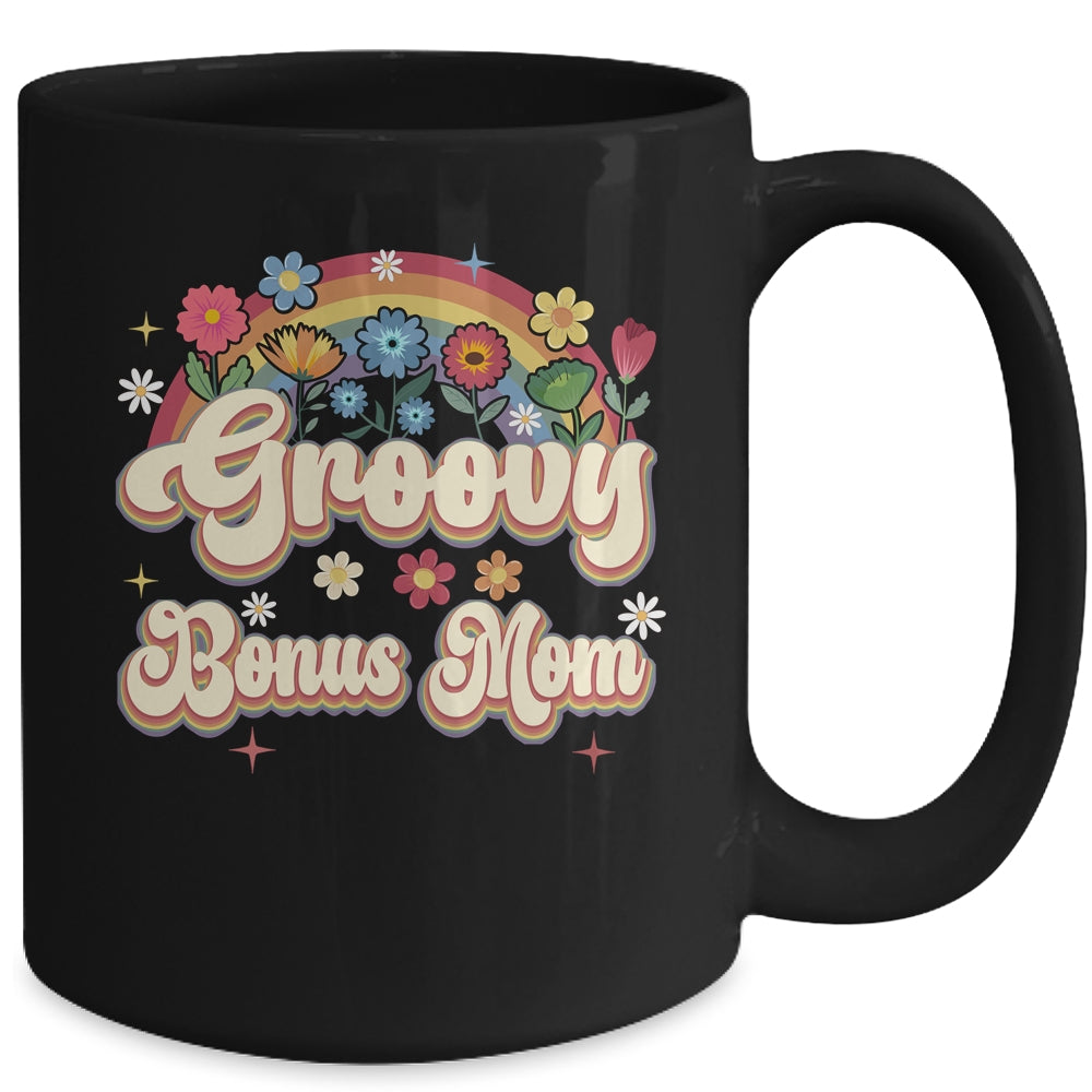 Groovy Bonus Mom Retro Hippie Peace Sign Floral Mothers Day Mug | teecentury