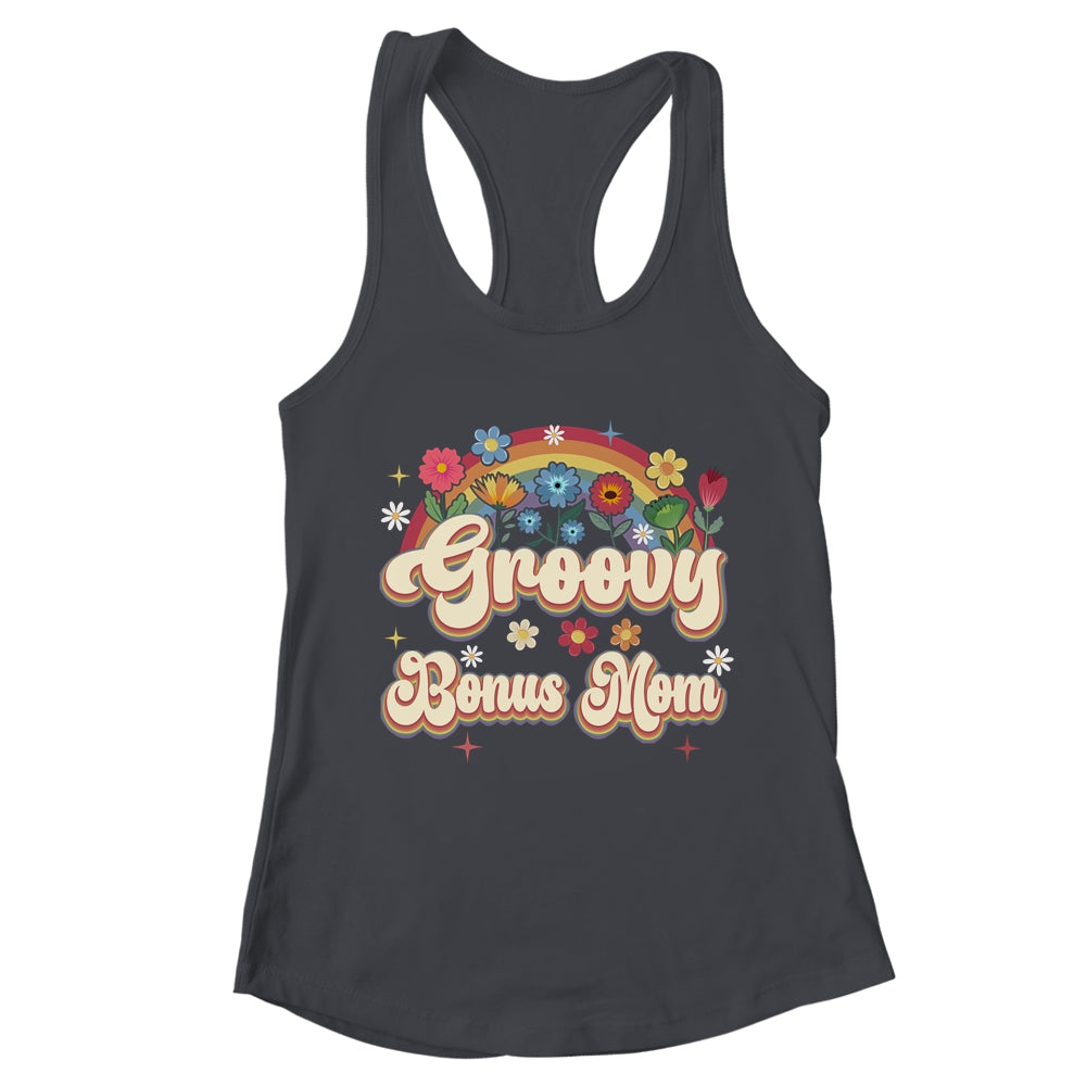 Groovy Bonus Mom Retro Hippie Peace Sign Floral Mothers Day Shirt & Tank Top | teecentury