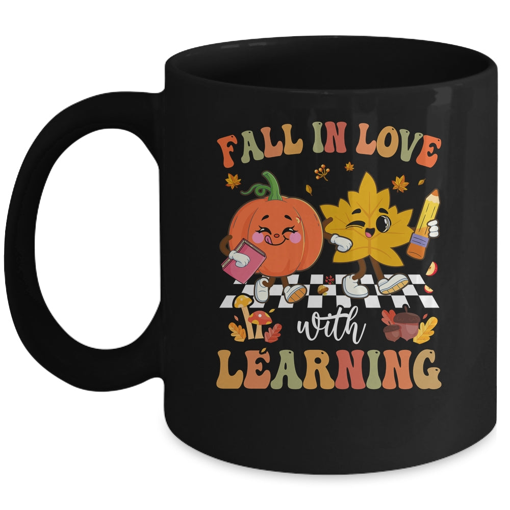 Groovy Fall In Love With Learning Pumpkin Autumn Teacher Mug | teecentury