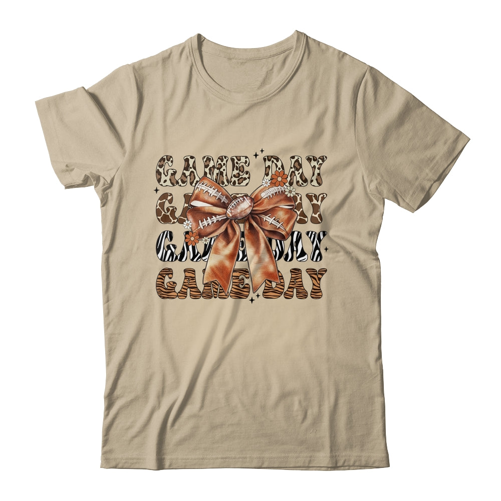 Groovy Game Day Cow Leopard Football Lovers Coquette Bow Shirt & Sweatshirt | teecentury