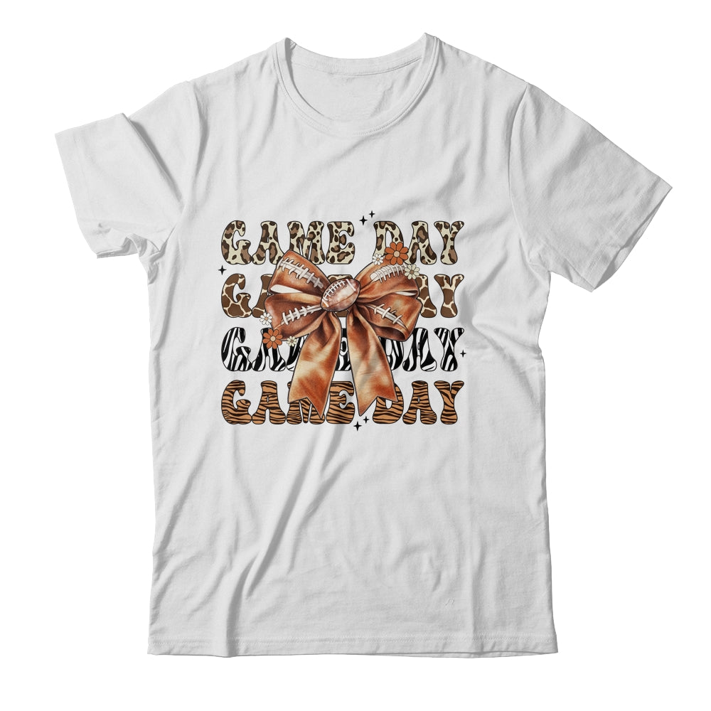 Groovy Game Day Cow Leopard Football Lovers Coquette Bow Shirt & Sweatshirt | teecentury