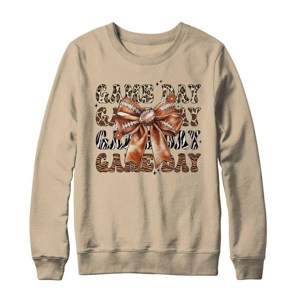 Groovy Game Day Cow Leopard Football Lovers Coquette Bow Shirt & Sweatshirt | teecentury