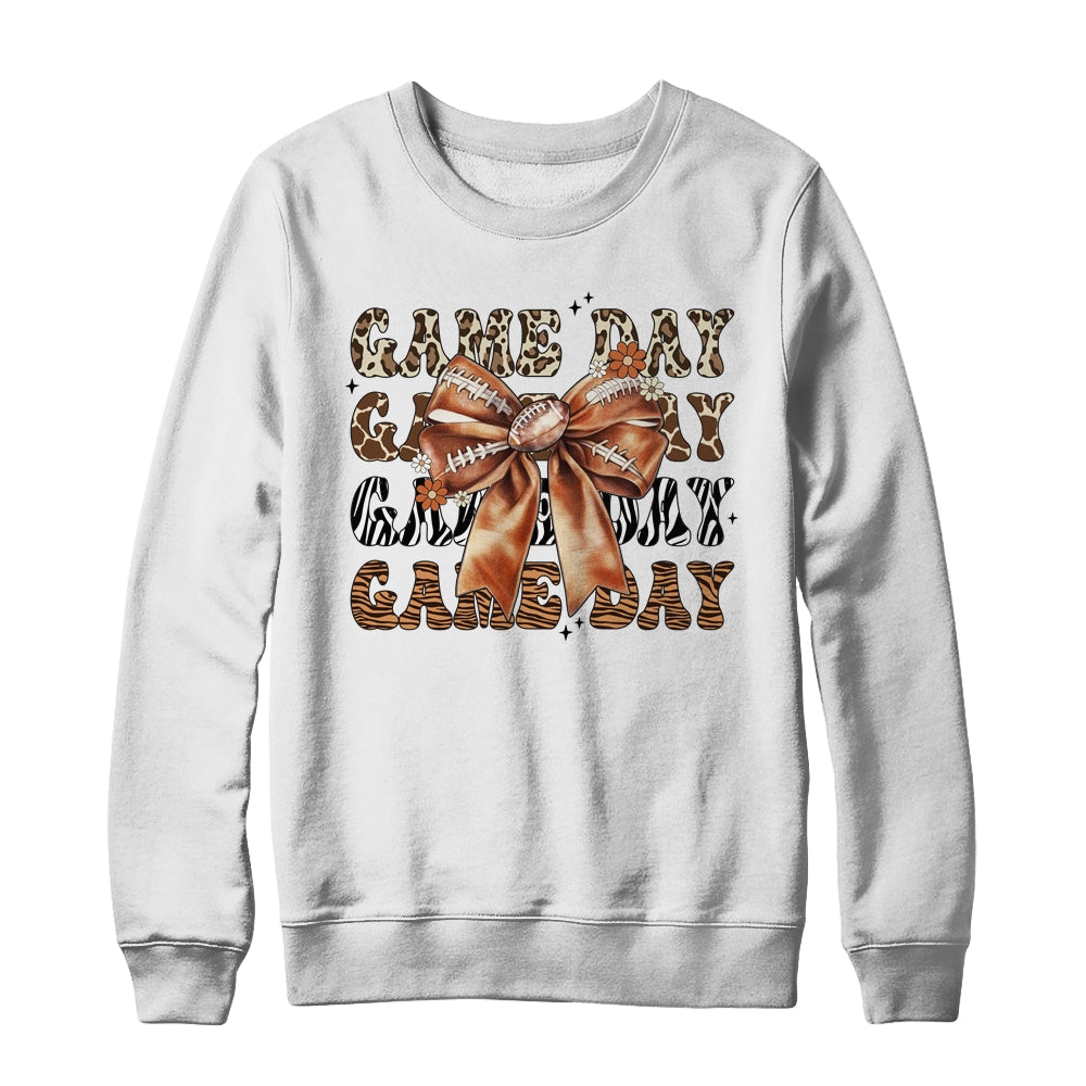 Groovy Game Day Cow Leopard Football Lovers Coquette Bow Shirt & Sweatshirt | teecentury