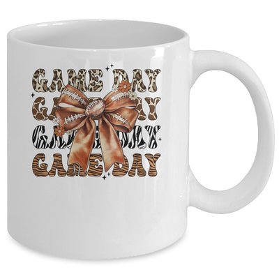 Groovy Game Day Cow Leopard Football Lovers Coquette Bow Mug | teecentury