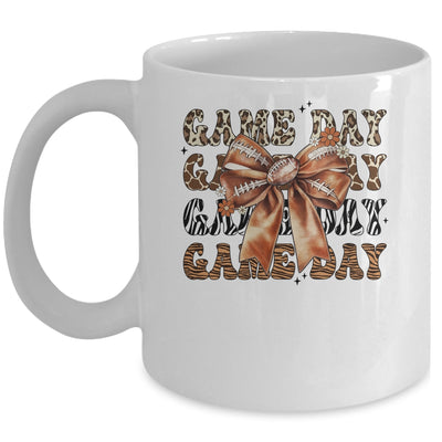 Groovy Game Day Cow Leopard Football Lovers Coquette Bow Mug | teecentury