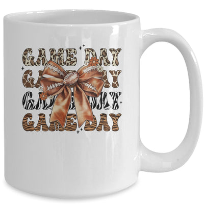 Groovy Game Day Cow Leopard Football Lovers Coquette Bow Mug | teecentury