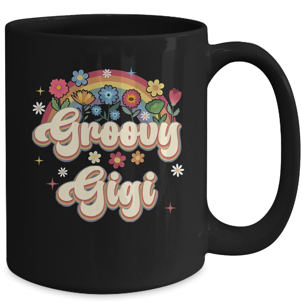 Groovy Gigi Retro Hippie Peace Sign Floral Mothers Day Mug | teecentury