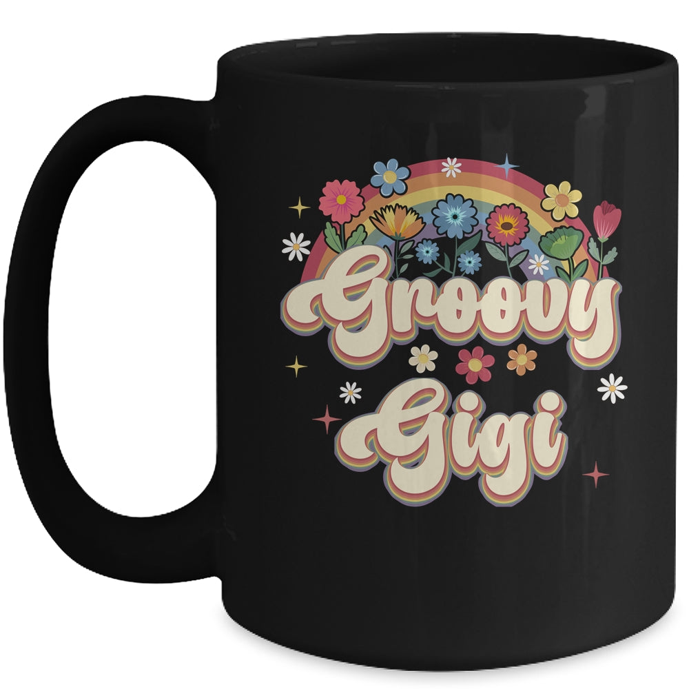 Groovy Gigi Retro Hippie Peace Sign Floral Mothers Day Mug | teecentury