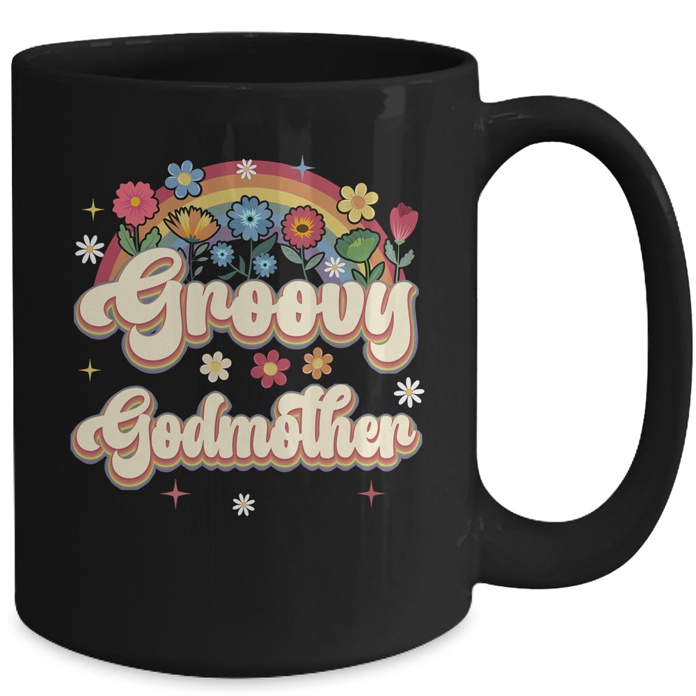 Groovy Godmother Retro Hippie Peace Sign Floral Mothers Day Mug | teecentury