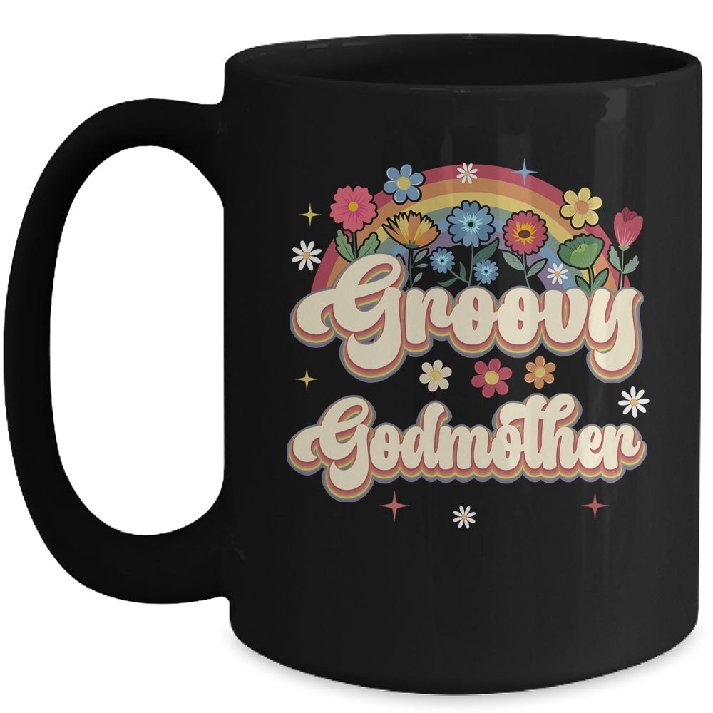 Groovy Godmother Retro Hippie Peace Sign Floral Mothers Day Mug | teecentury