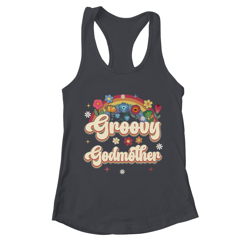 Groovy Godmother Retro Hippie Peace Sign Floral Mothers Day Shirt & Tank Top | teecentury