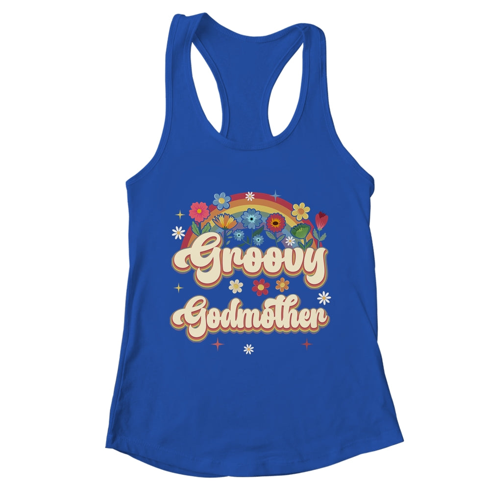 Groovy Godmother Retro Hippie Peace Sign Floral Mothers Day Shirt & Tank Top | teecentury
