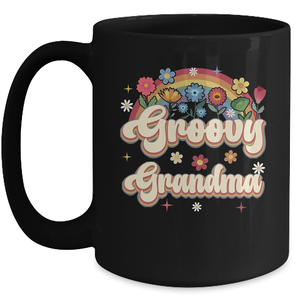Groovy Grandma Retro Hippie Peace Sign Floral Mothers Day Mug | teecentury