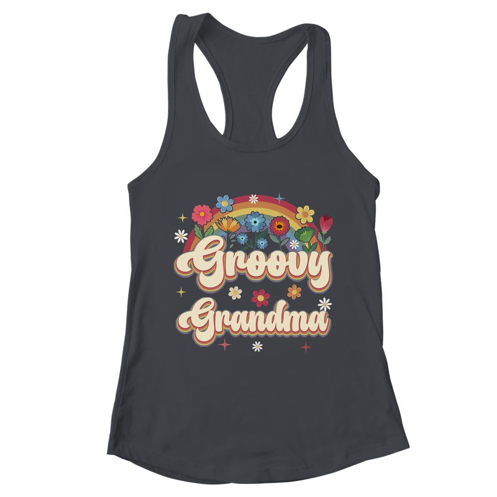 Groovy Grandma Retro Hippie Peace Sign Floral Mothers Day Shirt & Tank Top | teecentury