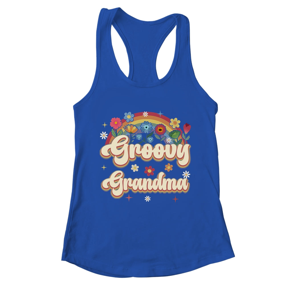 Groovy Grandma Retro Hippie Peace Sign Floral Mothers Day Shirt & Tank Top | teecentury