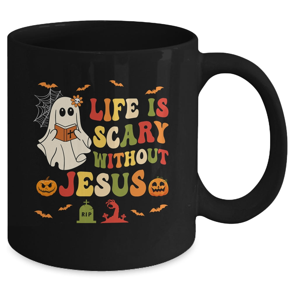 Groovy Halloween Life Is Scary Without Jesus Christian Lover Mug | teecentury