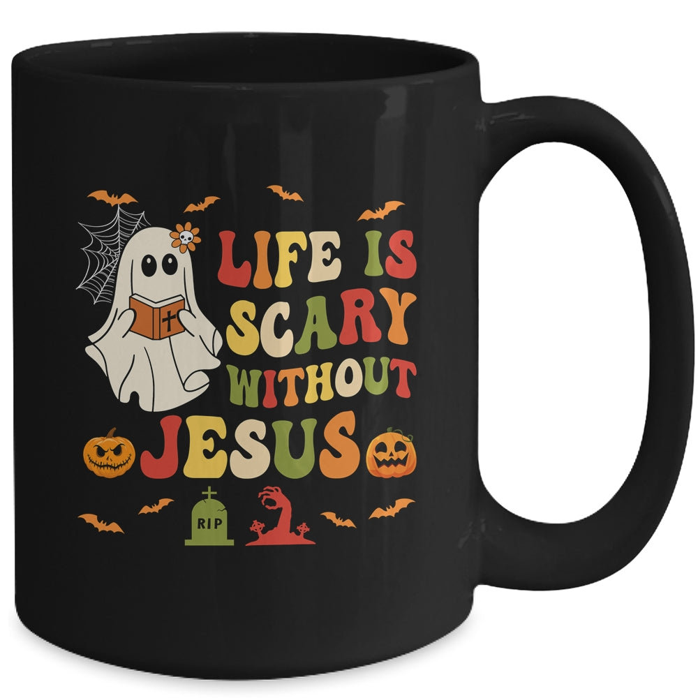 Groovy Halloween Life Is Scary Without Jesus Christian Lover Mug | teecentury