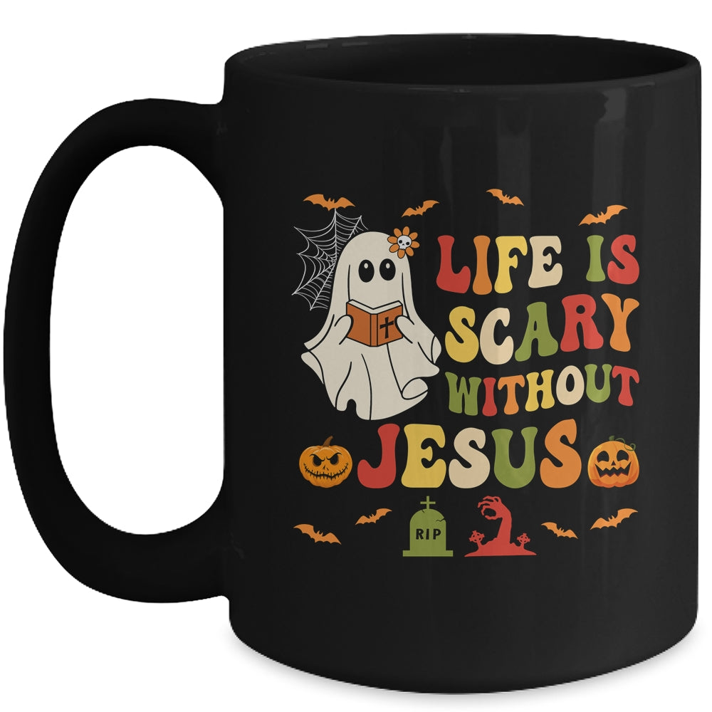 Groovy Halloween Life Is Scary Without Jesus Christian Lover Mug | teecentury