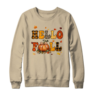 Groovy Hello Fall Autumn Maple Leaves Pumpkin Leopard Women Shirt & Sweatshirt | teecentury