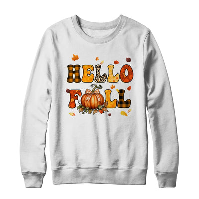 Groovy Hello Fall Autumn Maple Leaves Pumpkin Leopard Women Shirt & Sweatshirt | teecentury