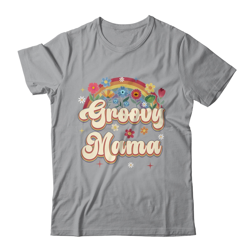 Groovy Mama Retro Hippie Peace Sign Floral Mothers Day Shirt & Tank Top | teecentury