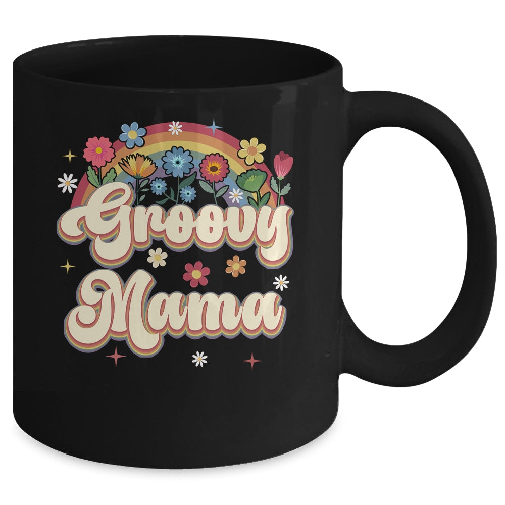 Groovy Mama Retro Hippie Peace Sign Floral Mothers Day Mug | teecentury