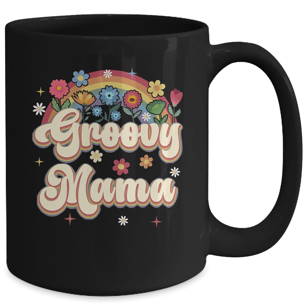 Groovy Mama Retro Hippie Peace Sign Floral Mothers Day Mug | teecentury