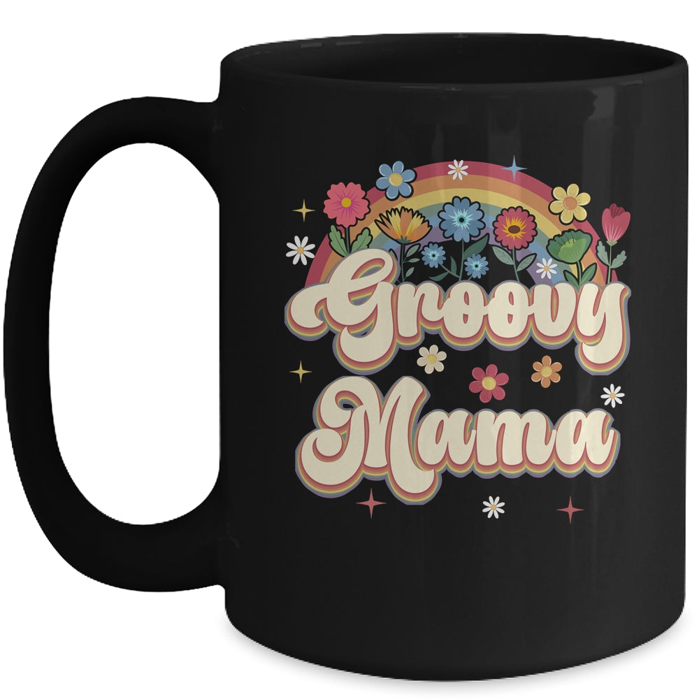 Groovy Mama Retro Hippie Peace Sign Floral Mothers Day Mug | teecentury
