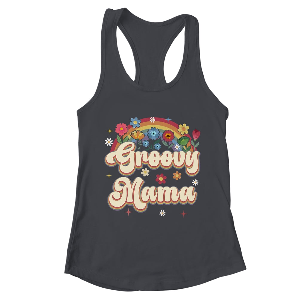 Groovy Mama Retro Hippie Peace Sign Floral Mothers Day Shirt & Tank Top | teecentury