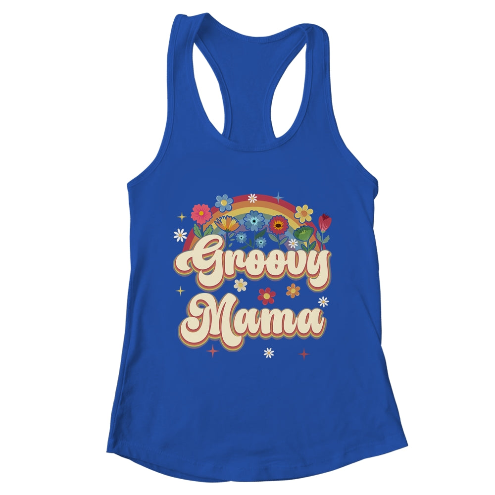 Groovy Mama Retro Hippie Peace Sign Floral Mothers Day Shirt & Tank Top | teecentury