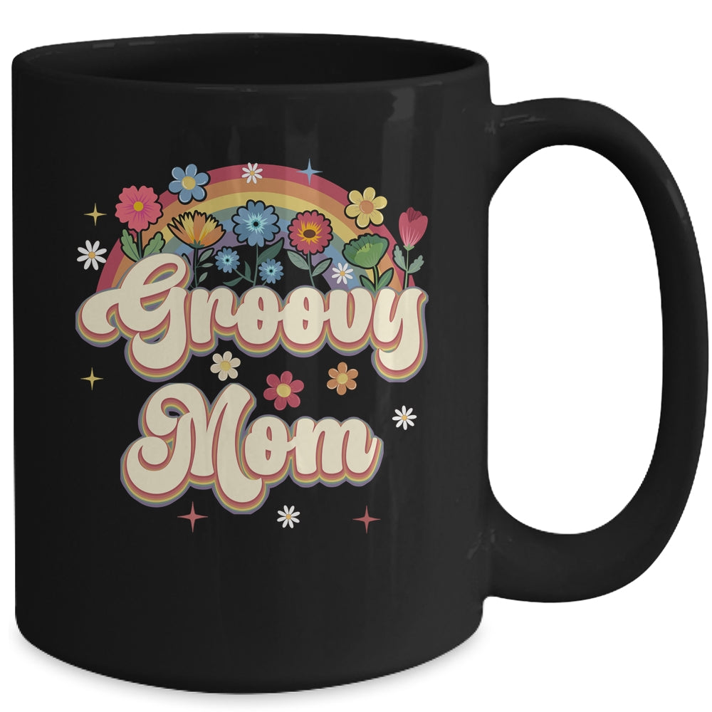 Groovy Mom Retro Hippie Peace Sign Floral Mothers Day Mug | teecentury